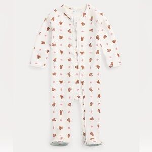 Polo Bear Print Cotton Footed Coverall Baby Girl